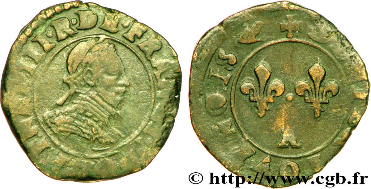 LIGUE. COINAGE AT THE NAME OF HENRY III Denier tournois, 3e type de Paris, frappé au marteau n.d. Paris q.BB