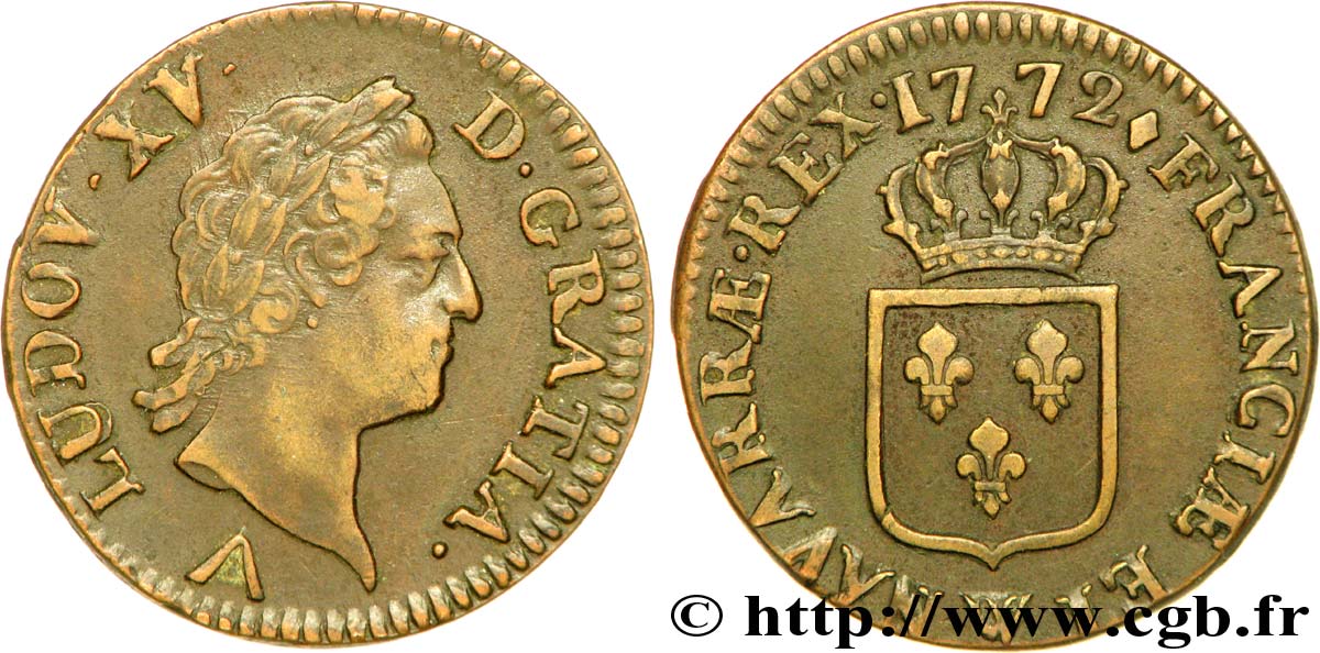 LOUIS XV DIT LE BIEN AIMÉ Sol dit &nbsp;à la vieille tête&nbsp; 1772 Lille TTB+