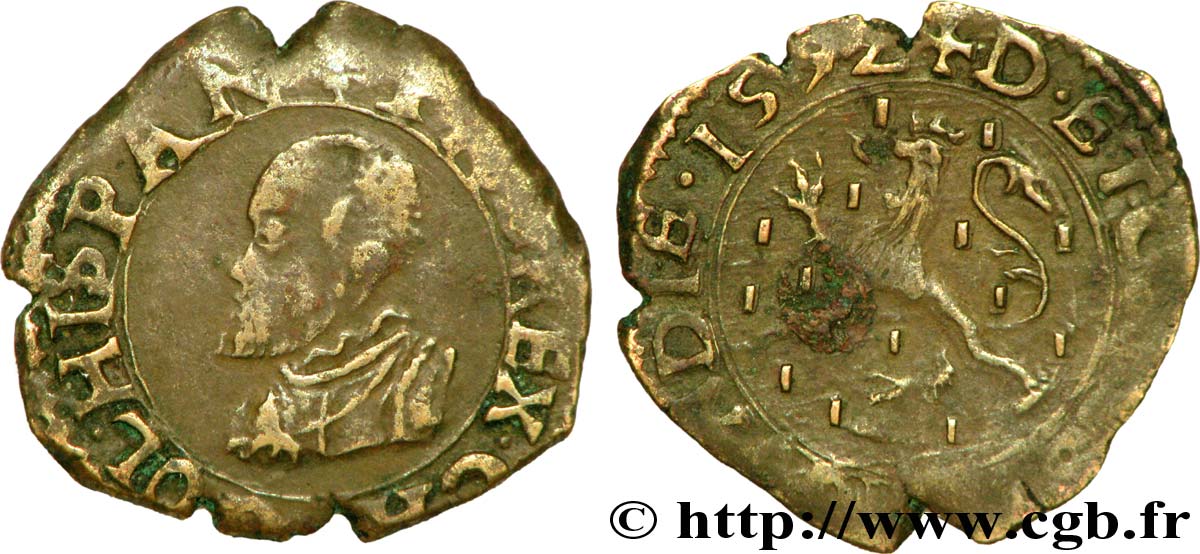 FRANCHE-COMTÉ - COMTÉ DE BOURGOGNE - PHILIPPE II D ESPAGNE Double denier TB+/TTB