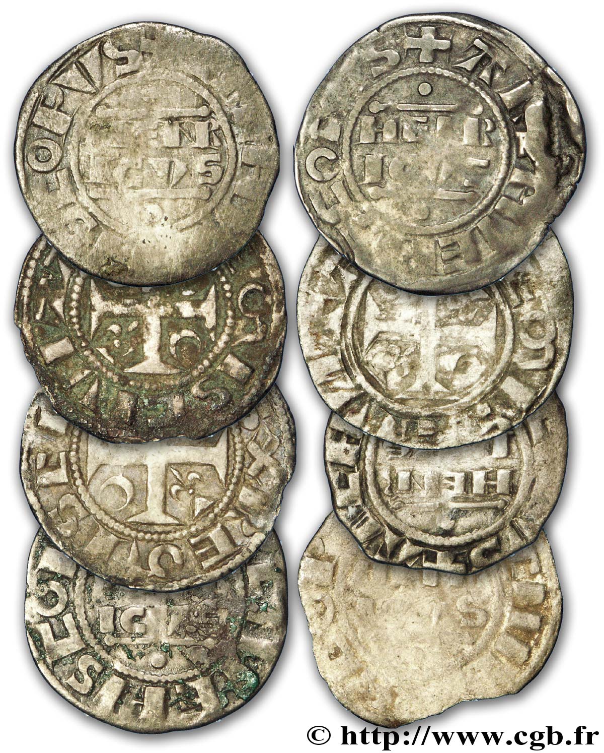 CHAMPAGNE - ARCHEVÊCHÉ DE REIMS - HENRI II Lot de 8 deniers 
