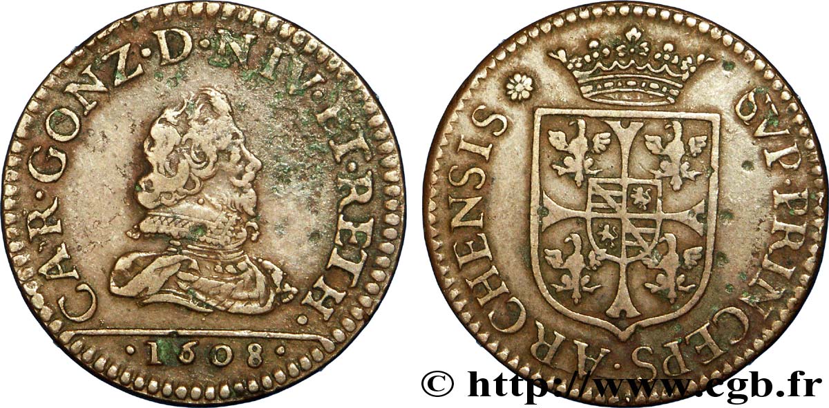 ARDENNES - PRINCIPAUTY OF ARCHES-CHARLEVILLE - CHARLES I OF GONZAGUE Liard, type 2B XF/AU