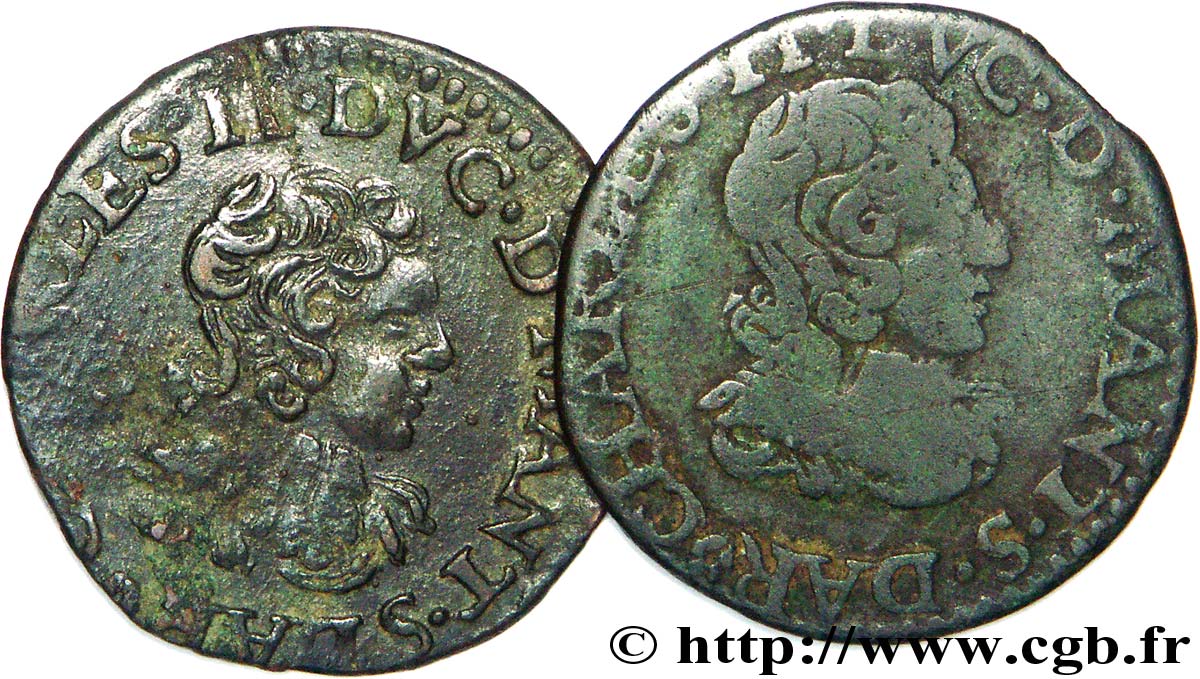 ARDENNES - PRINCIPALITY OF ARCHES-CHARLEVILLE - CHARLES II GONZAGA Lot de 2 doubles tournois, type 24 