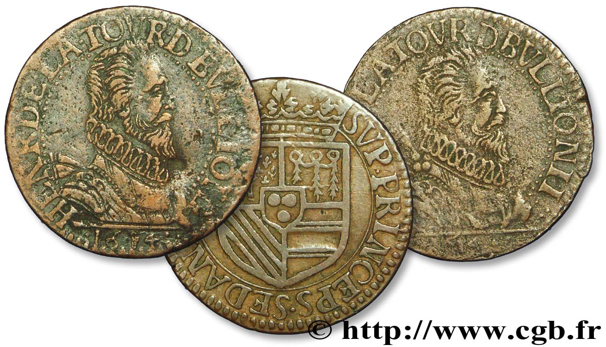 ARDENNES - PRINCIPAUTÉ DE SEDAN - HENRI DE LA TOUR D&nbsp;AUVERGNE Lot de 3 liards, type 6 A (col fraisé) 