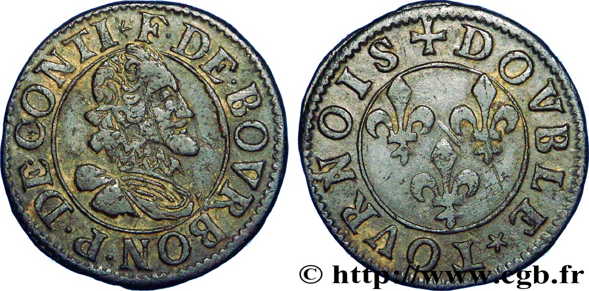 PRINCIPALITY OF CHATEAU-REGNAULT - FRANCIS OF BOURBON-CONTI Double tournois, type 15, buste A XF