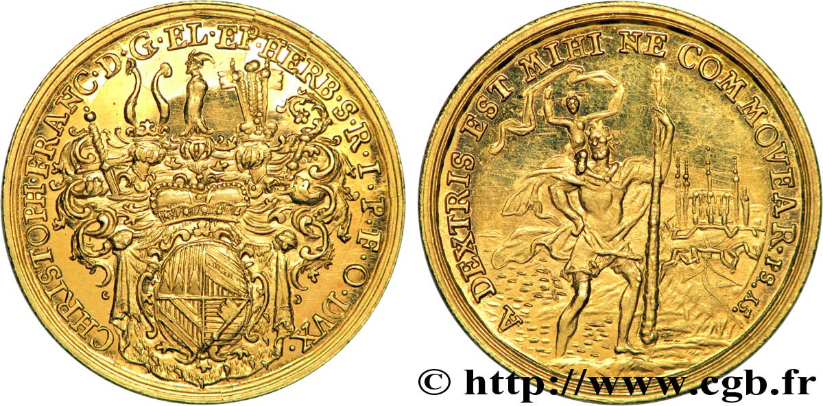 GERMANY - WURZBURG (BISHOPRIC OF) - CHRISTOPH-FRANZ VON HUTTEN Double ducat de présentation n.d. Nuremberg MS