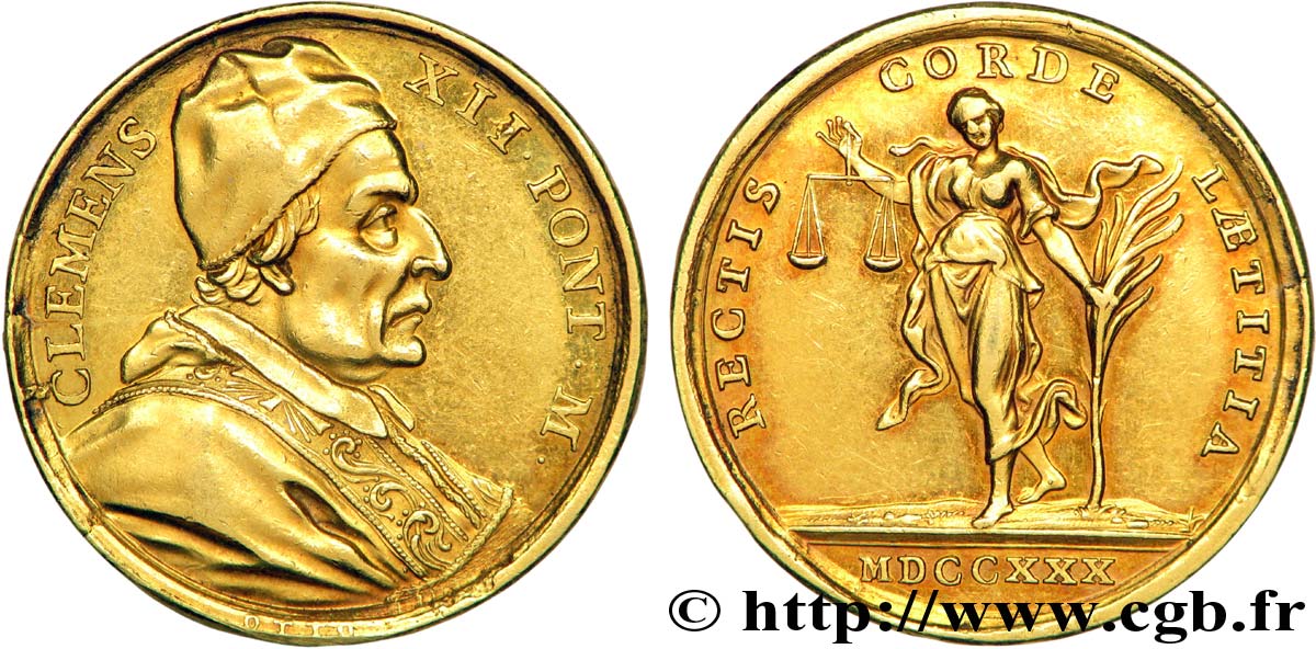 ITALIA - STATOS PONTIFICOS - CLEMENT XII  (Lorenzo Corsini) Médaille, or 31,5 mm 1730  MBC+
