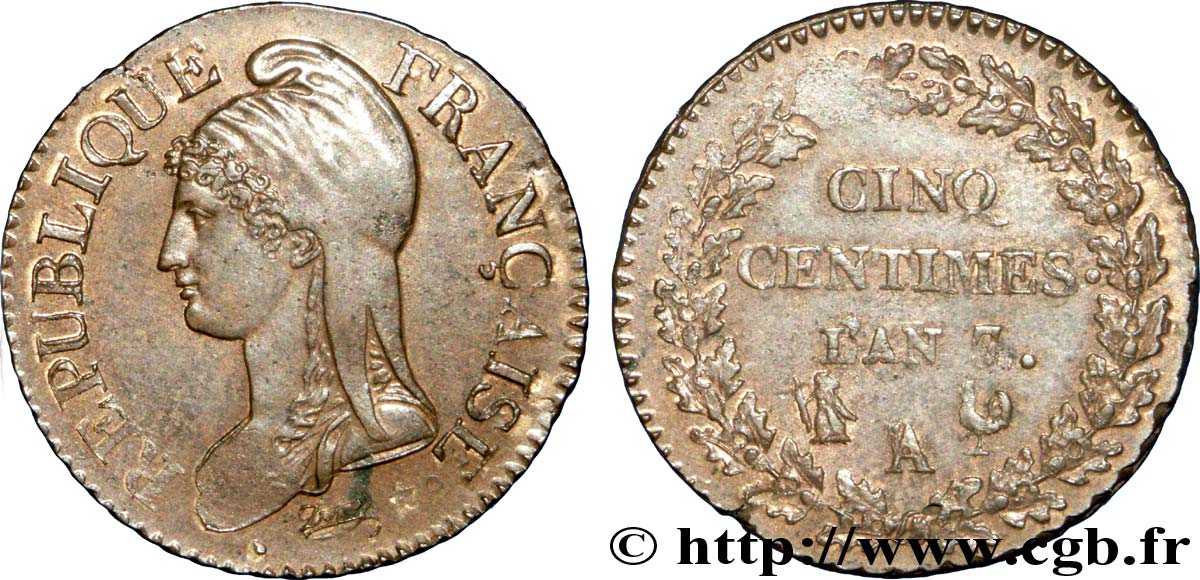 Cinq centimes Dupré, grand module 1799 Paris/Orléans F.115/57 SUP 
