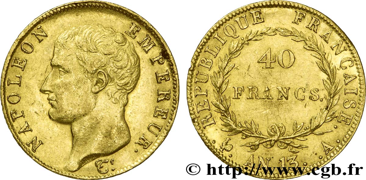 40 francs or Napoléon tête nue, Calendrier révolutionnaire 1805 Paris F.537/1 SUP 