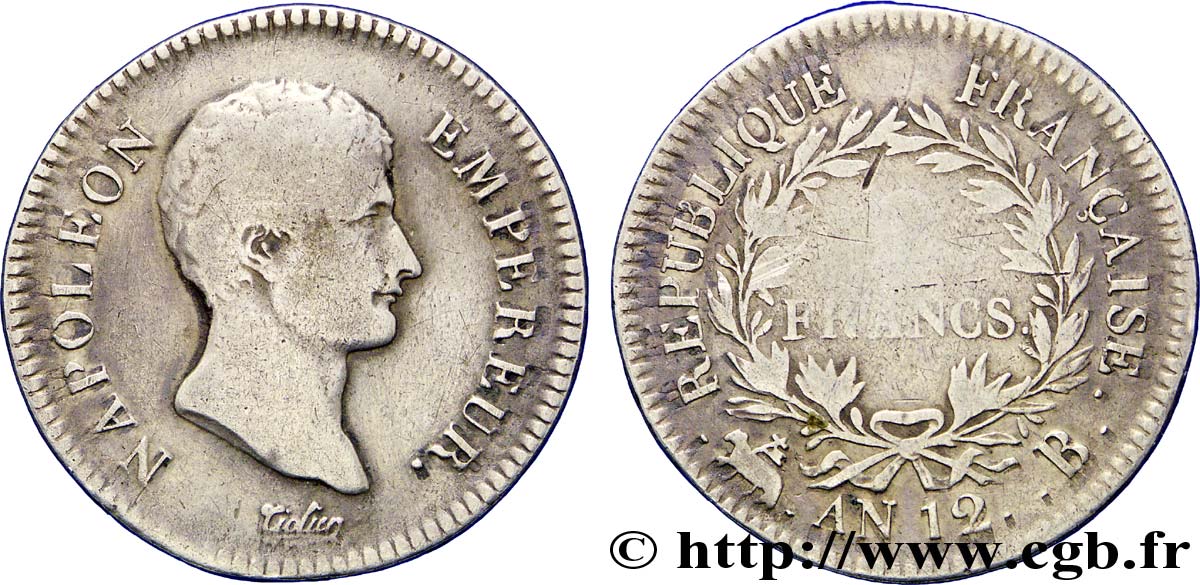 2 francs Napoléon Empereur, Calendrier révolutionnaire 1804 Rouen F.251/2 SGE 