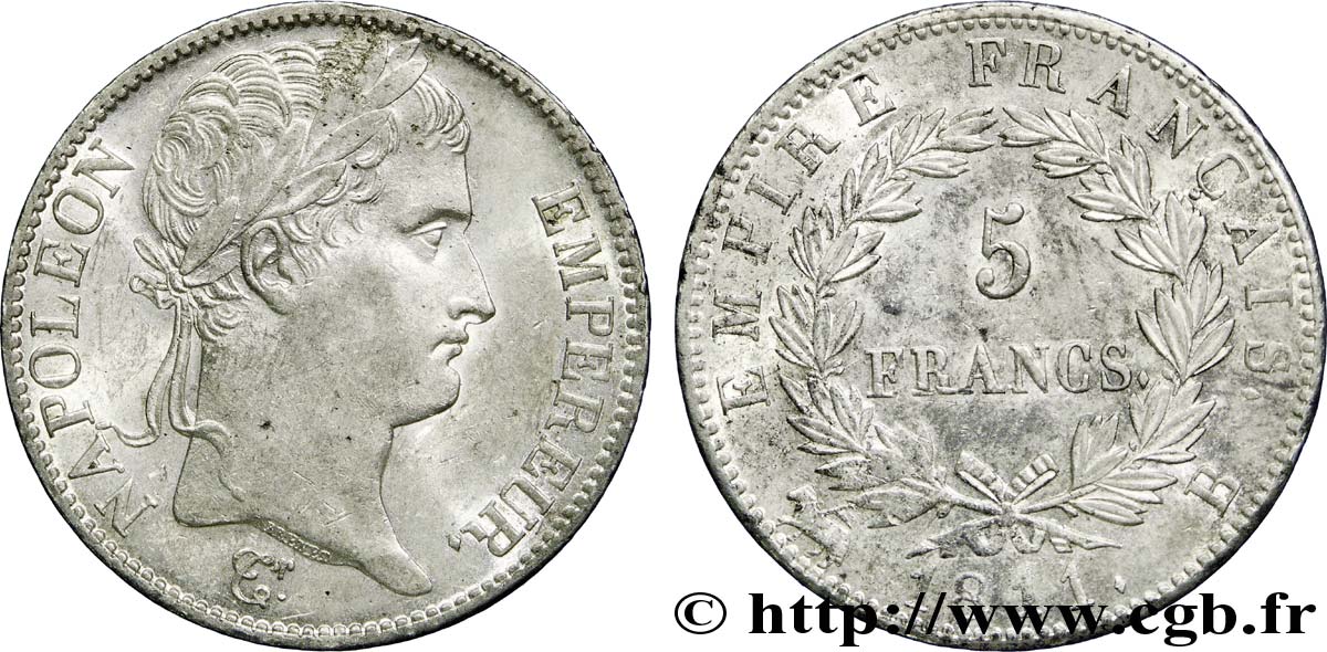 5 francs Napoléon Empereur, Empire français 1811 Rouen F.307/28 EBC 