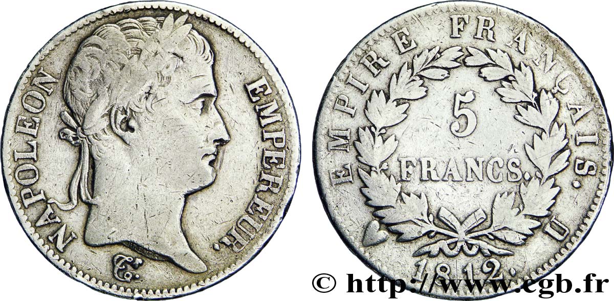5 francs Napoléon Empereur, Empire français 1812 Turin F.307/55 VF 