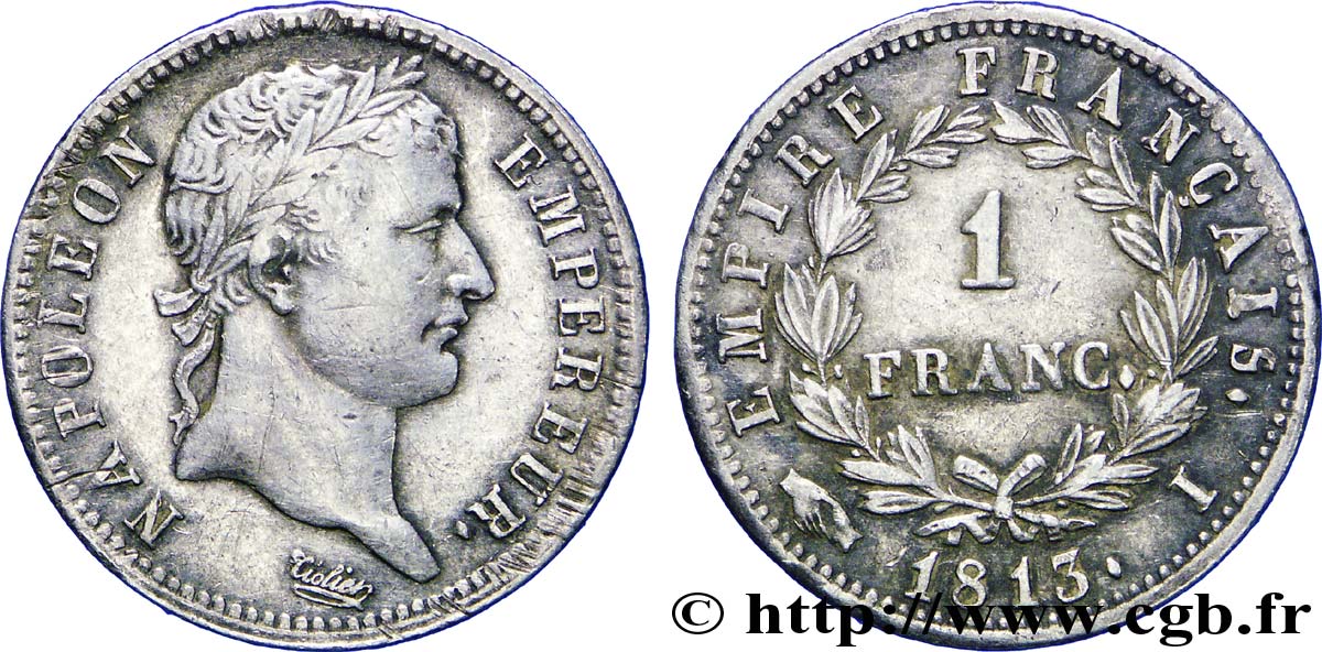 1 franc Napoléon Ier tête laurée, Empire français 1813 Limoges F.205/63 MBC 