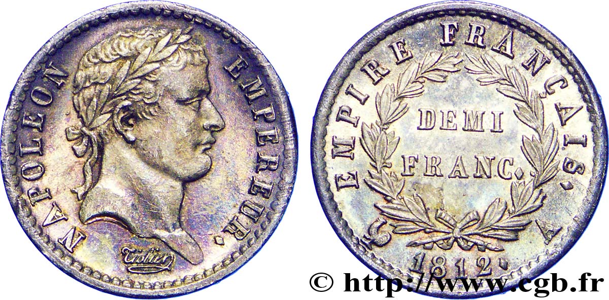 Demi-franc Napoléon Ier tête laurée, Empire français 1812 Paris F.178/35 AU 