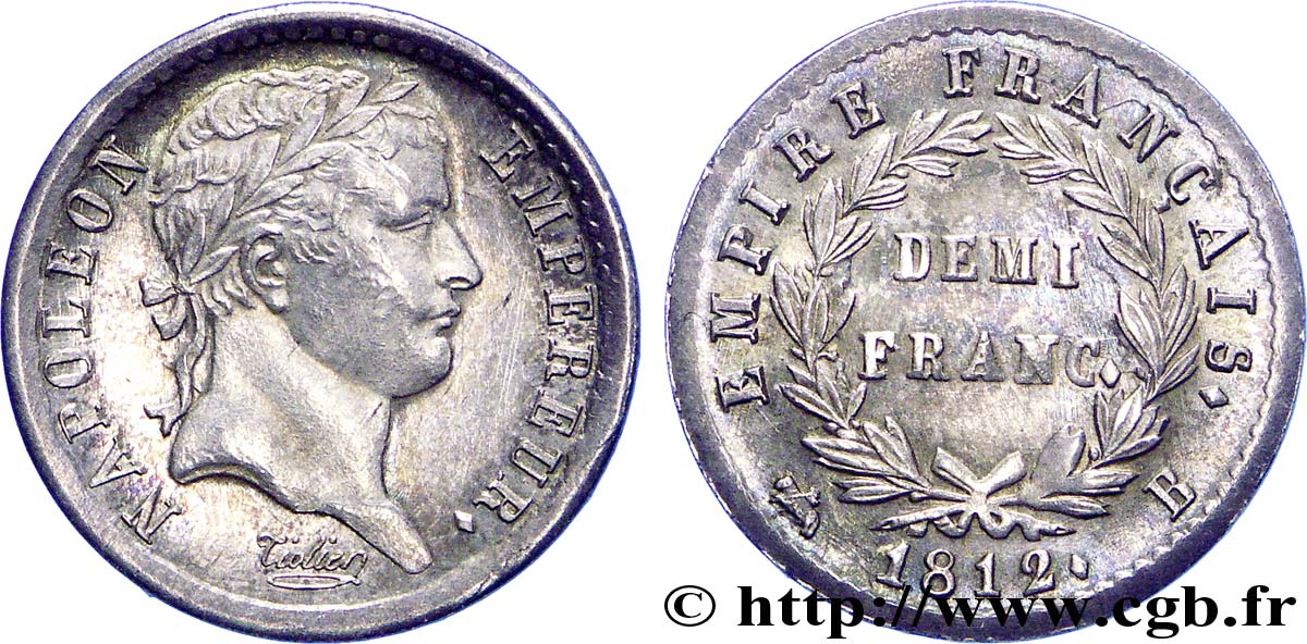 Demi-franc Napoléon Ier tête laurée, Empire français 1812 Rouen F.178/36 SUP 