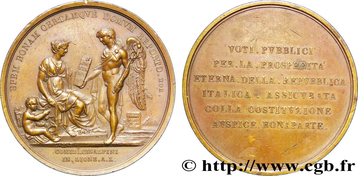 ITALIE - GAULE SUBALPINE Médaille BR 54, Constitution de la République italienne à Lyon TTB