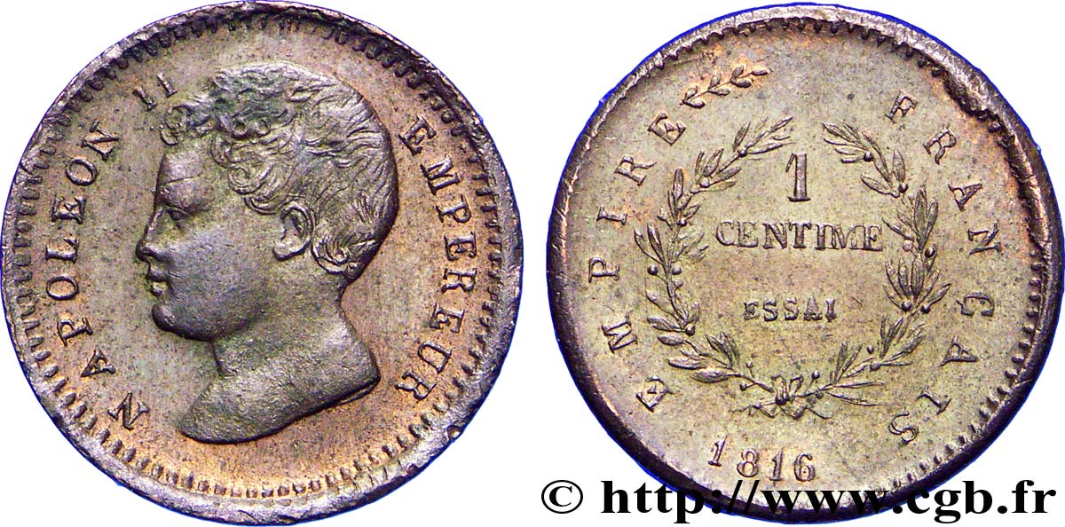 Essai-piéfort de 1 centime en bronze 1816  VG.2415  SPL 