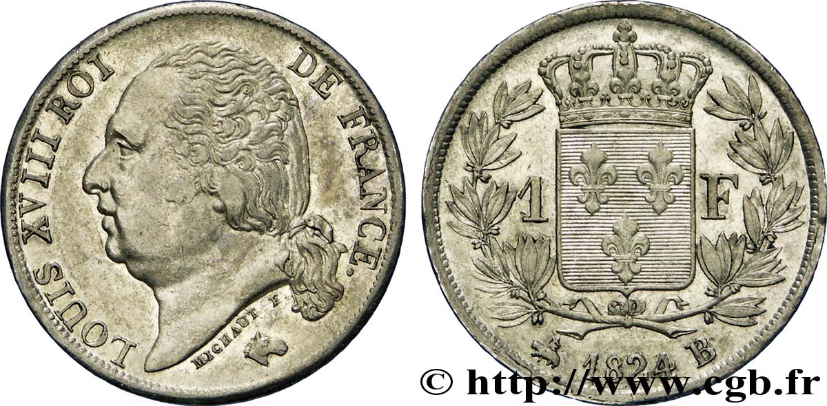 1 franc Louis XVIII 1824 Rouen F.206/57 MBC 