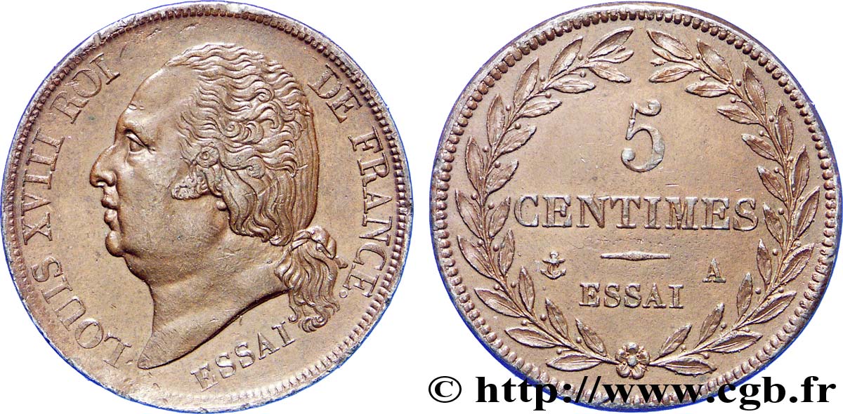 Essai de 5 centimes en étain bronzé n.d. Paris VG.2534 (pour le droit) et 2617 (pour le revers)  SPL 