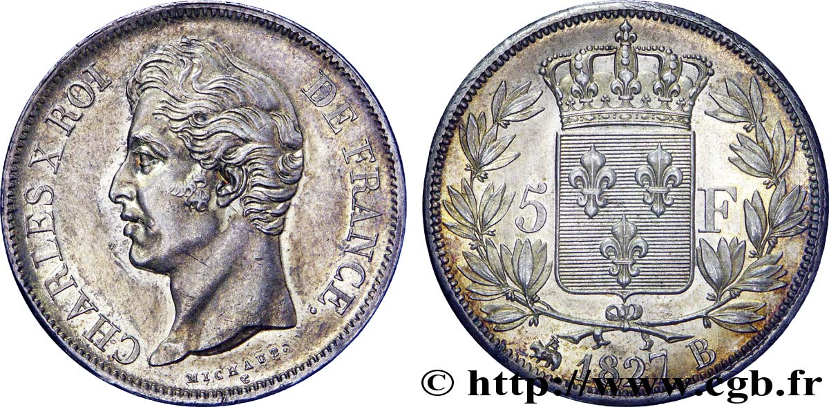 5 francs Charles X, 2e type 1827 Rouen F.311/2 SPL 