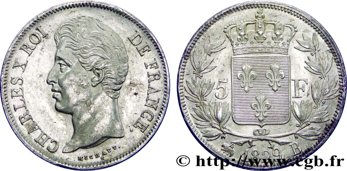 5 francs Charles X, 2e type 1829 Rouen F.311/28 SPL 