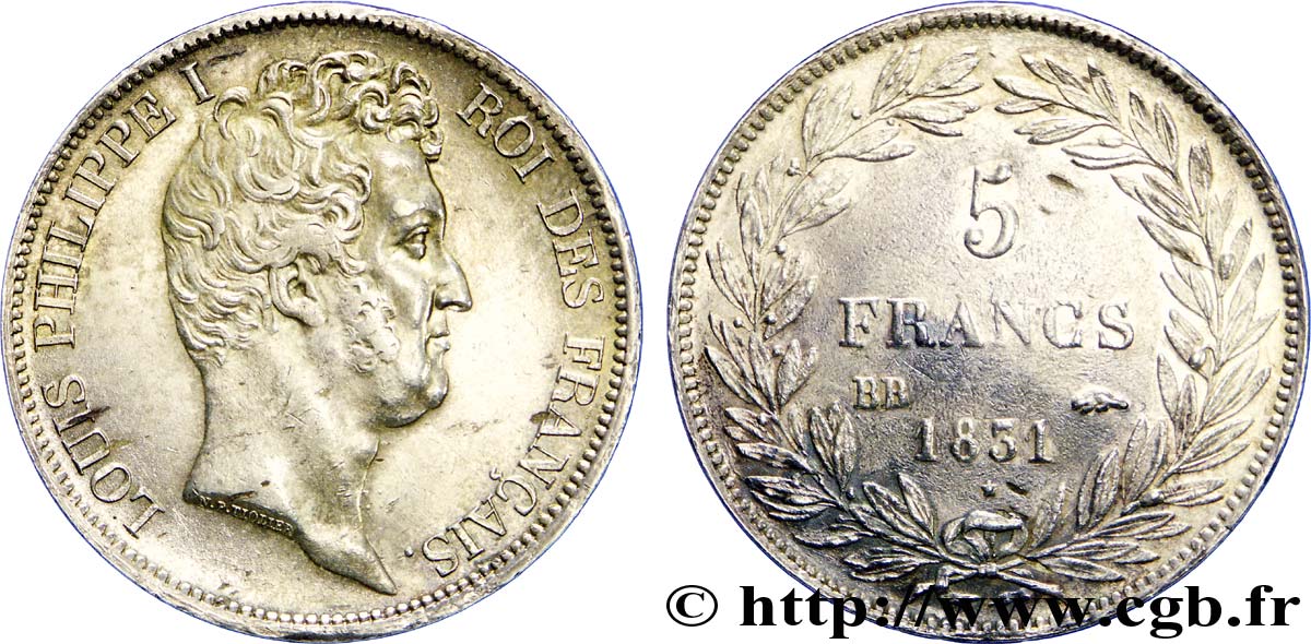 5 francs type Tiolier avec le I, tranche en creux 1831 Strasbourg F.315/16 SS 