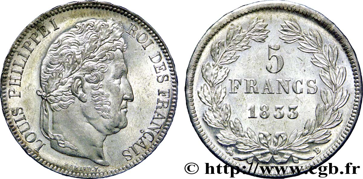 5 francs, IIe type Domard 1833 Rouen F.324/15 SUP 