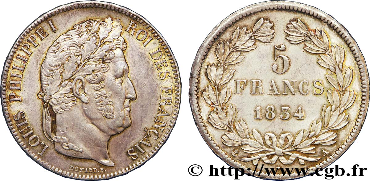 5 francs, IIe type Domard 1834 Paris F.324/29 SUP 