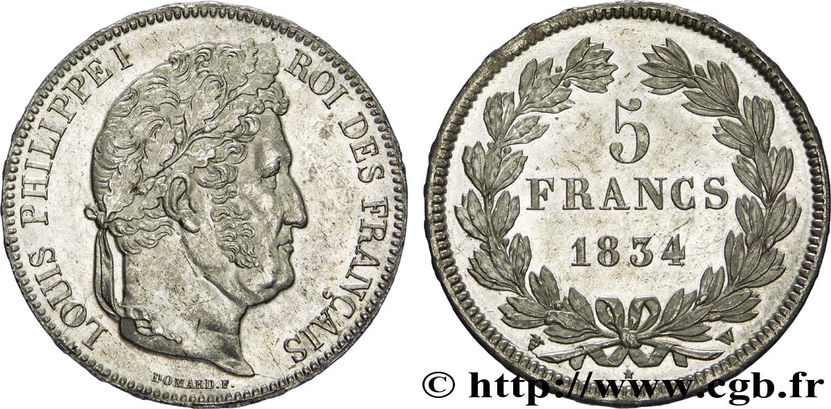 5 francs, IIe type Domard 1834 Lille F.324/41 SUP 