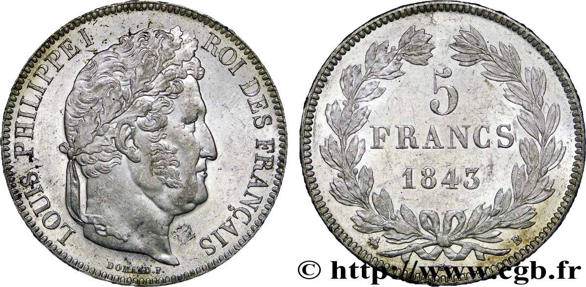 5 francs, IIe type Domard 1843 Rouen F.324/101 SUP 
