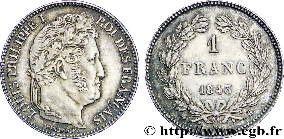 1 franc Louis-Philippe, couronne de chêne 1843 Rouen F.210/91 SUP 