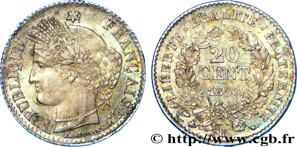 20 centimes Cérès, IIe République 1850 Strasbourg F.146/4 EBC 