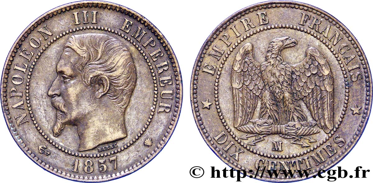 Dix centimes Napoléon III, tête nue 1857 Marseille F.133/45 TTB 
