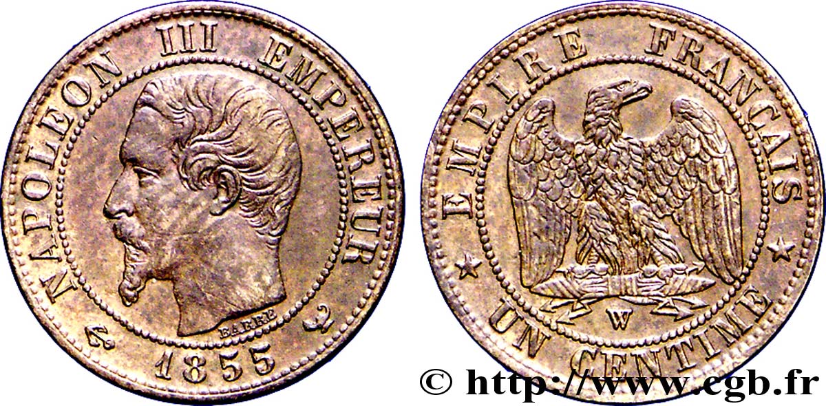 Un centime Napoléon III, tête nue, différent ancre 1855 Lille F.102/25 XF 