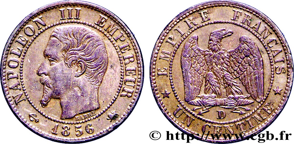 Un centime Napoléon III, tête nue 1856 Lyon F.102/29 TTB 