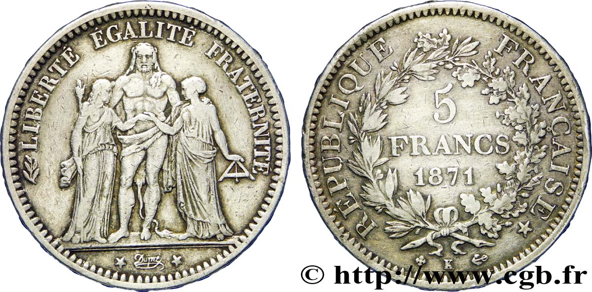 5 francs Hercule 1871 Bordeaux F.334/5 VF 