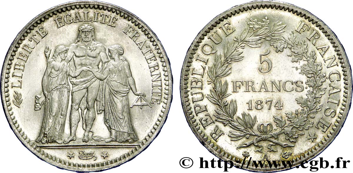 5 francs Hercule 1874 Paris F.334/12 MS 