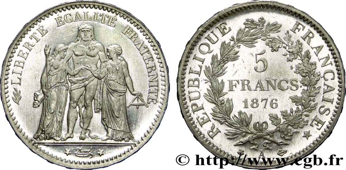 5 francs Hercule 1876 Paris F.334/17 MS 