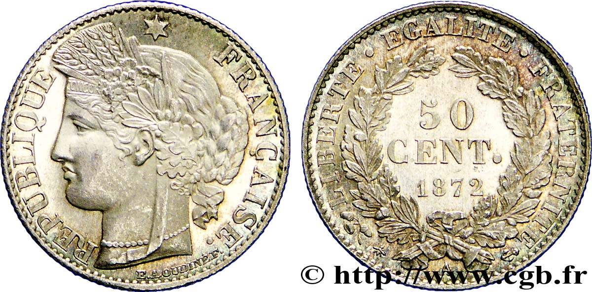 50 centimes Cérès, Troisième République 1872 Paris F.189/3 SUP 