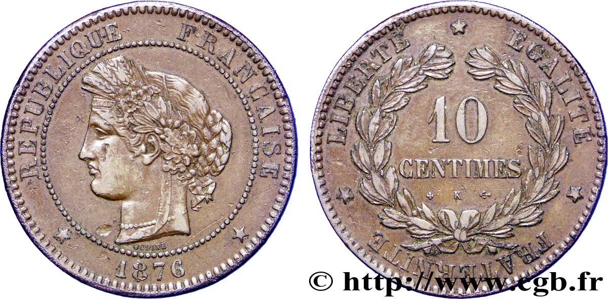 10 centimes Cérès 1876 Bordeaux F.135/17 TTB 