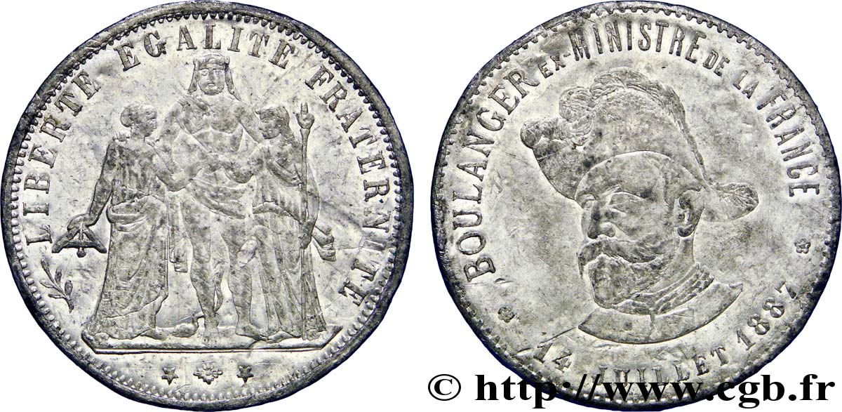 Monnaie de propagande pour le Général Boulanger au module et au type de 5 francs Hercule 1887  F.334/- var. SPL 
