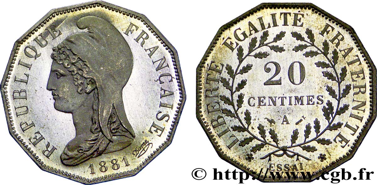 Essai de 20 centimes d’après Dupré 1881 Paris VG.3966  MS 
