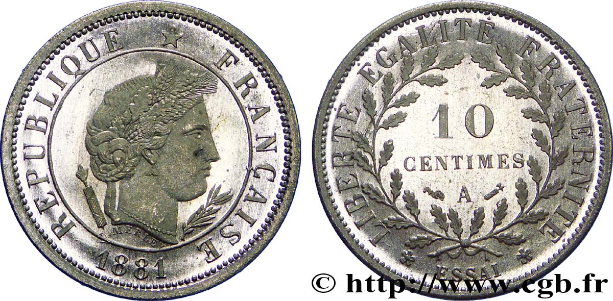 Essai de 10 centimes Merley  1881 Paris VG.3978  SPL 