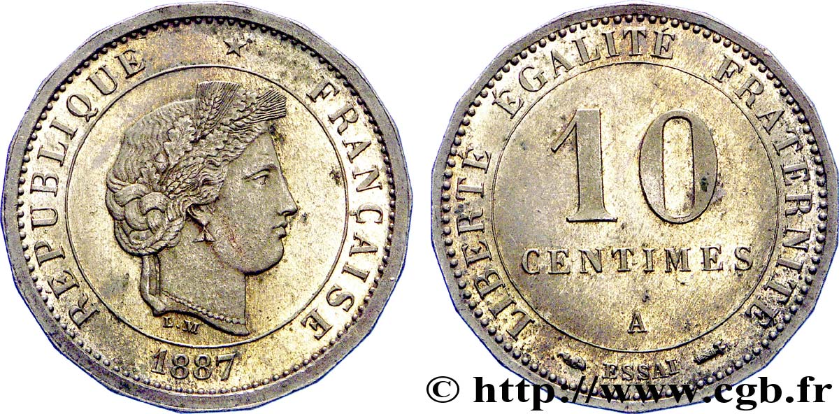 Essai de 10 centimes Merley, 18 pans 1887 Paris VG.4055  AU 