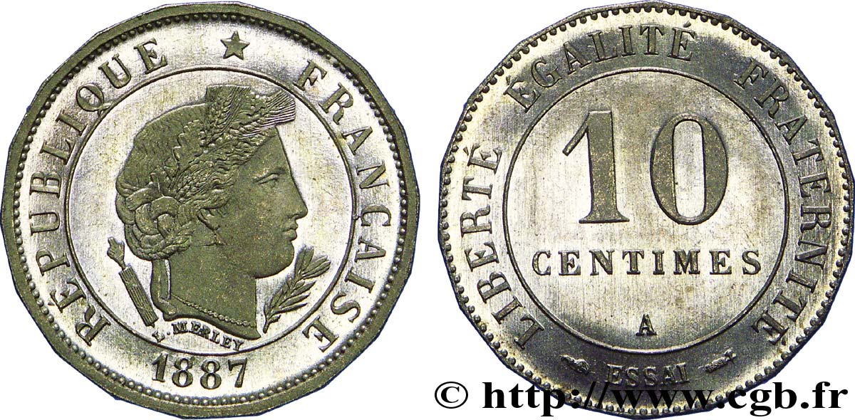 Essai de 10 centimes Merley, 16 pans 1887 Paris VG.4056  FDC 