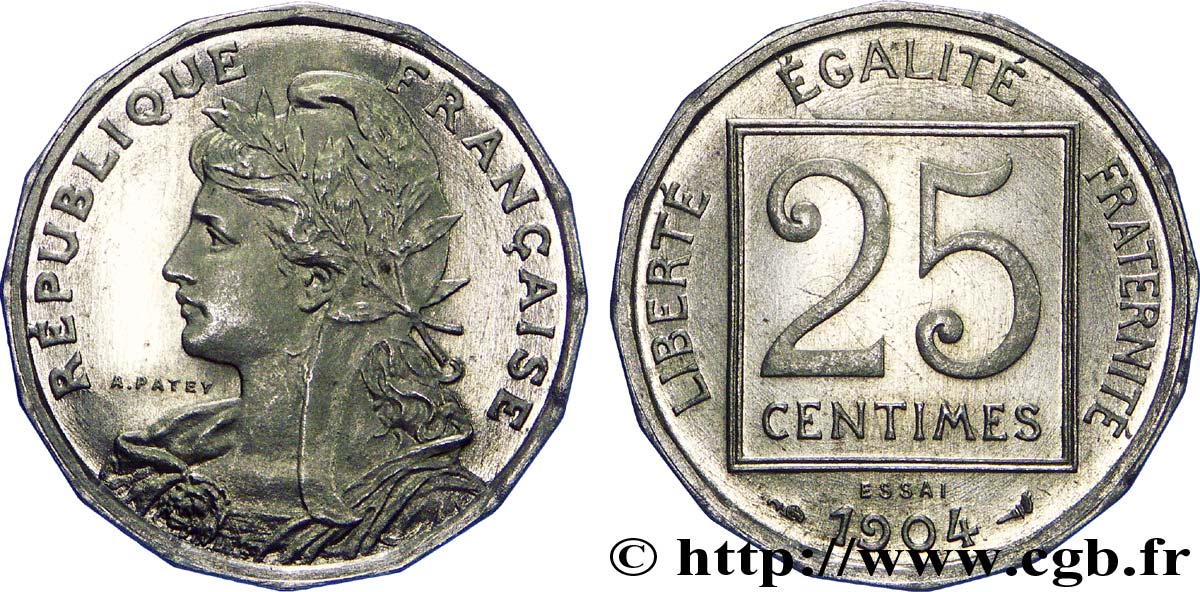 Essai de 25 centimes Patey, 1er type, 16 pans 1904  VG.4524 var. ST 