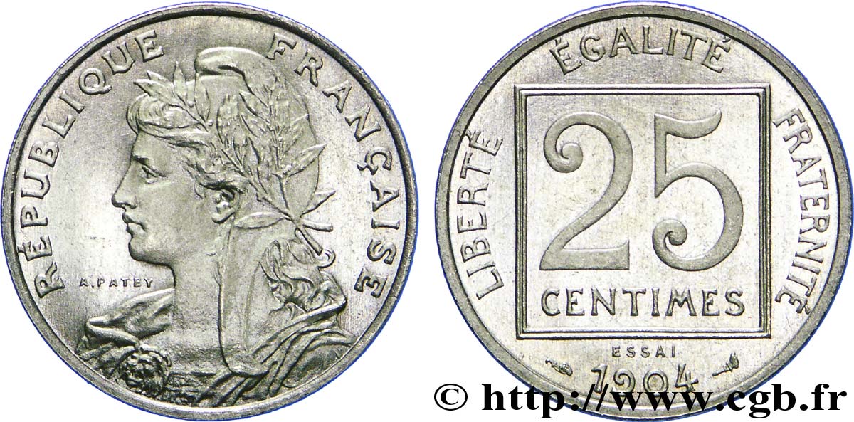 Essai de 25 centimes Patey, 1er type 1904  F.168/2 AU 