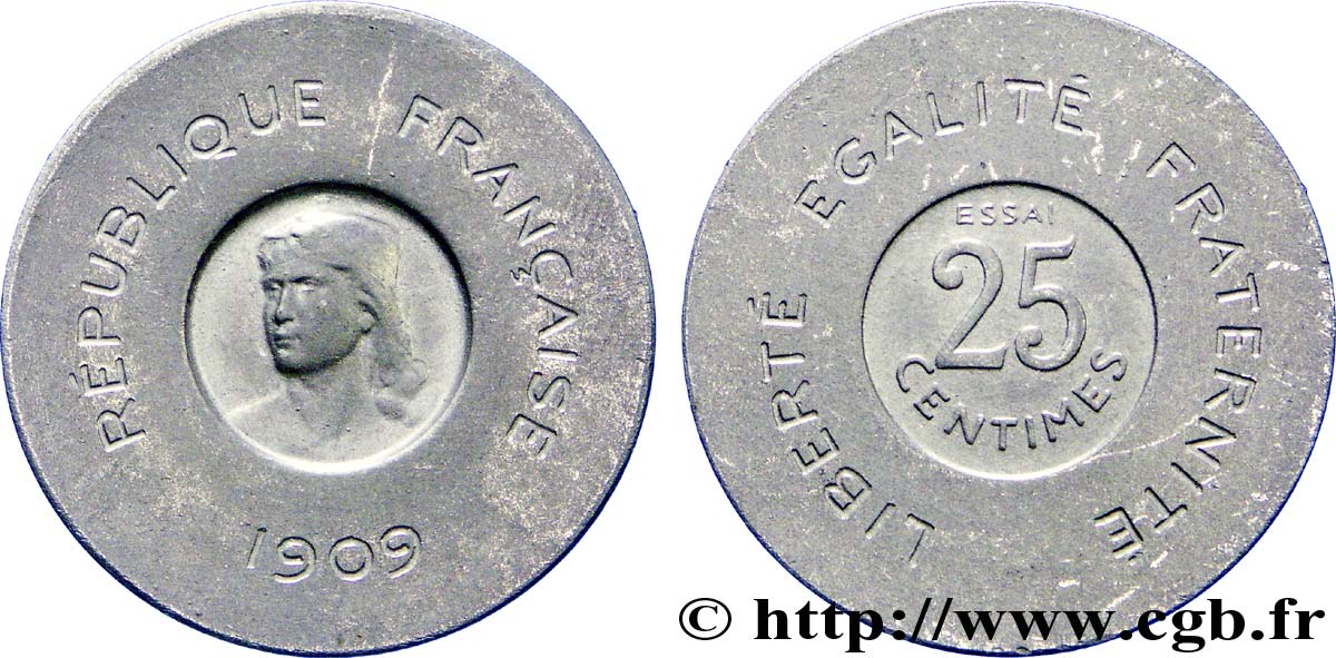 Essai de 25 centimes par Rude 1909 Paris VG.4635  EBC 