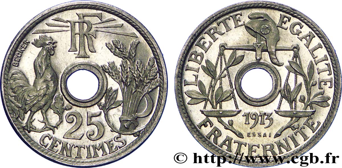 Essai de 25 centimes par Becker, grand module 1913 Paris VG.4750  MS 