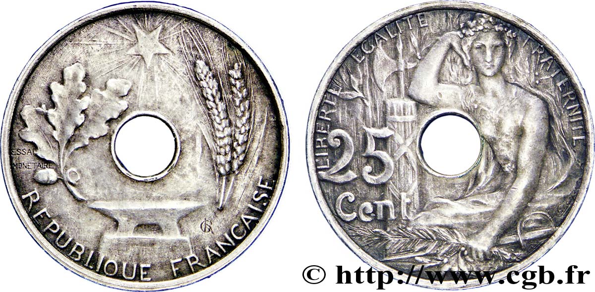 Essai de 25 centimes par Grégoire n.d. Paris VG.4755  VZ 