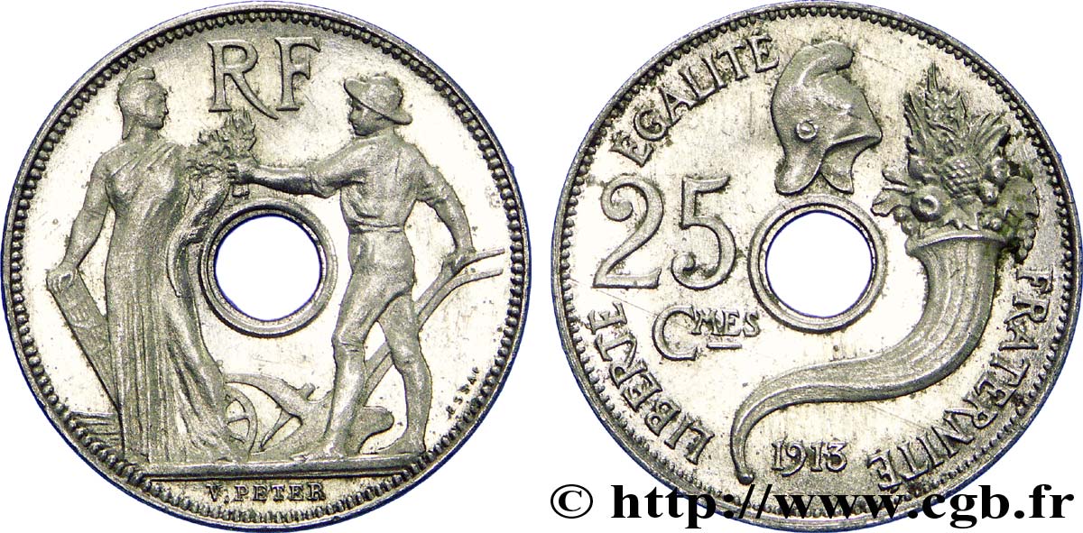 Essai de 25 centimes par Peter, grand module 1913 Paris VG.4758  fST 